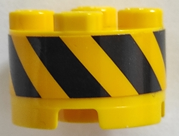 Lego Brick, Round 2 x 2 with Axle Hole with Black and Yellow Danger Stripes Pattern (Sticker) - Set 70629 / Yellow