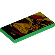 Lego Tile 2 x 4 with Yellow and Red 'DEFENDER' Figure with Stripes - Smoke and Fire Print