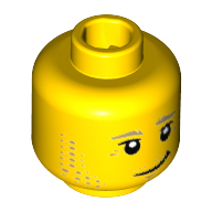 Lego Minifig Head Professional Surfer, Dark Tan Eyebrows and Stubble, Crooked Grin Print [Hollow Stud] / Yellow