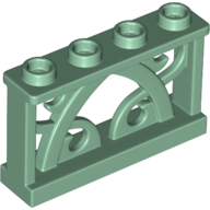 Lego Fence Ornamented 1 x 4 x 2 with 4 Studs / Sand Green