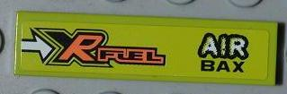 Lego Tile 1 x 4 with 'XR FUEL' and 'AIR BAX' Pattern Model Right Side (Sticker) - Set 8186