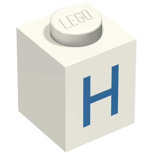 Lego Brick 1 x 1 with Blue H Print / White