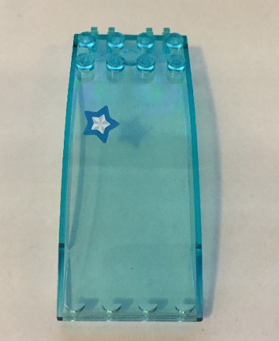 Lego Windscreen 8 x 4 x 2 Curved with Locking Dual 2 Fingers with White and Dark Azure Star Pattern (Sticker) - Set 41339