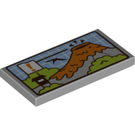 Lego Tile 2 x 4 with Map Mountain/Volcano Warning Print