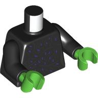 Lego Torso, Dark Purple Decorations print, Black Arms, Bright Green Hands / Black