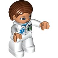 Lego Duplo Figure Bob / Pageboy Hair Reddish Brown, with Medic / Nurse Print