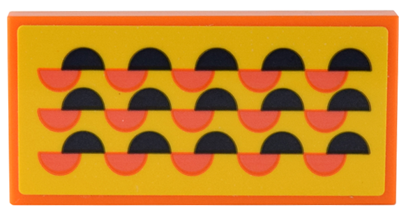 Lego Tile 2 x 4 with Yellow Rug with Dark Blue and Coral Half Circles Pattern (Sticker) - Set 41732