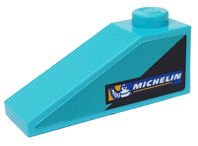 Lego Slope 33 3 x 1 with Black Triangle and Michelin Logo on Medium Azure Background Pattern Model Left Side (Sticker) - Set 76898