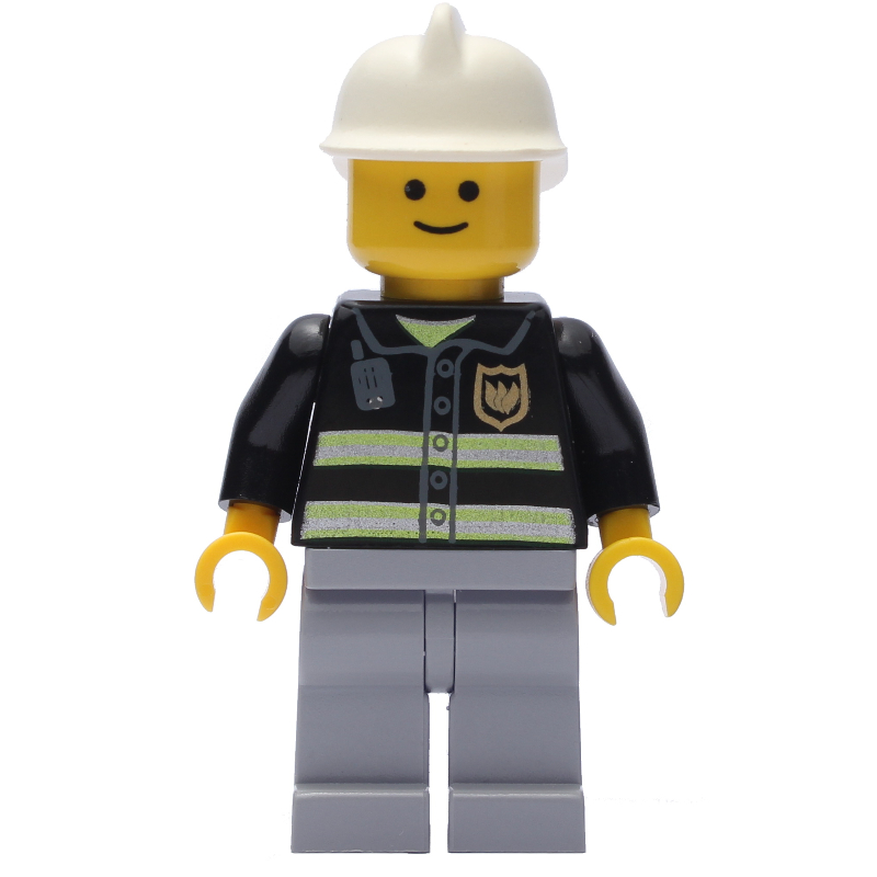 Lego Fire Fighter - Black Torso, Light Bluish grey Legs, White Helmet