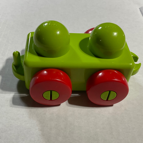 Lego Primo Wheel Base 1 x 2 with Hitches and Red Wheels / Lime
