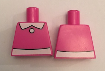 Lego Torso White Collar, Button, and Belt Front and Back Pattern