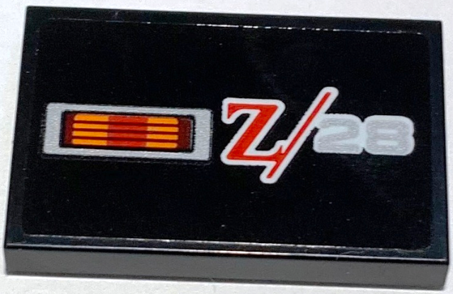 Lego Tile 2 x 3 with Red and Silver 'Z/28' and Red and Orange Reflector Pattern Model Right Side (Sticker) – Set 10304
