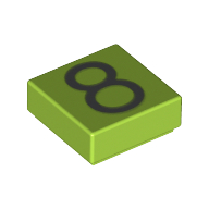 Lego Tile 1 x 1 with Silver Number 8 Print / Lime