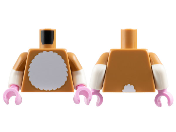 Lego Torso White Furry Chest and Tail on Back Pattern / White Arms with Molded Medium Nougat Short Sleeves Pattern / Bright Pink Hands