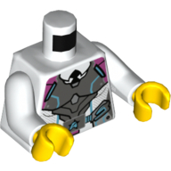 Lego Torso Armor with Dark Pink and Medium Azure Plate, Ultra Agents Logo over Shirt and Black Tie Print, White Arms, Yellow Hands / White