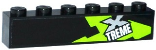 Lego Brick 1 x 6 with Lime, Silver and White 'XTREME' Pattern Model Left Side (Sticker) - Set 60085