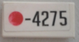 Lego Tile 1 x 2 with Red Dot and '-4275' Pattern (Sticker) - Set 8681 / White