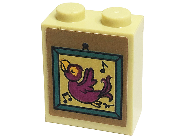 Lego Brick 1 x 2 x 2 with Inside Stud Holder with Picture Frame with Music Notes and Magenta Bird Pattern (Sticker) - Set 41449