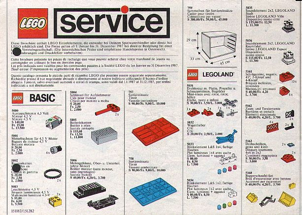 Lego 1987 Medium Service Packs D/A/CH/I (151182/151282)