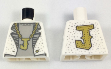 Lego Torso Batman Jacket with Silver Dots, Light Gray Lapels and Shirt, Gold 'J' Necklace and Gold 'J' on Back Pattern (Disco Joker) / White