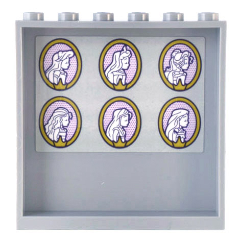 Lego Panel 1 x 6 x 5 with 6 Gold Oval Disney Princess Profile Portraits of Ariel, Aurora, Belle, Moana, Mulan, and Pocahontas Pattern (Sticker) - Set 43205