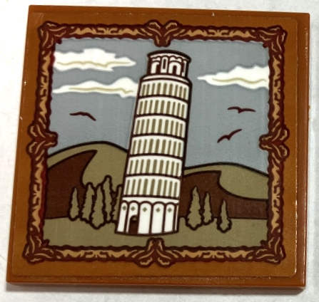 Lego Tile 4 x 4 with Framed Picture of The Leaning Tower of Pisa Pattern (Sticker) - Set 40595 / Dark Orange