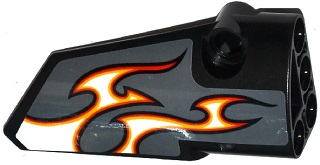 Lego Technic, Panel Fairing # 4 Small Smooth Long, Side B with Red, Orange and White Flames on Dark Bluish Gray Background Pattern (Sticker) - Set 42046 / Black