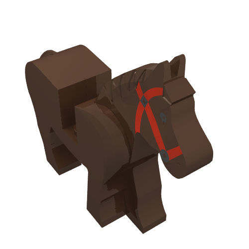 Lego Animal, Horse, Movable Head, Black Eyes, Red Bridle Print [Complete Assembly]