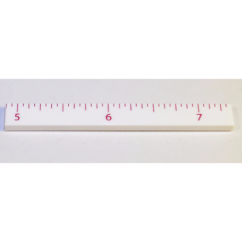 Lego Tile 1 x 8 with Ruler INCH '5', '6', '7' Print / White