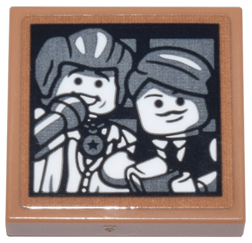 Lego Tile 2 x 2 with Karaoke Screen with 2 Minifigures and Microphone Pattern (Sticker) - Set 71799 / Medium Nougat