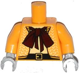 Lego Torso Female Open Herringbone Jacket, Dark Red Bow Tie Scarf, Black Belt with Gold Buckle Pattern / Bright Light Orange Arms / Light Bluish Gray Hands