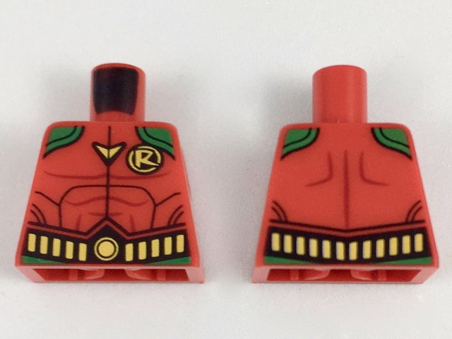 Lego Torso Body Armor, Green Shoulders, Yellow 'R' Logo and Utility Belt Pattern / Red