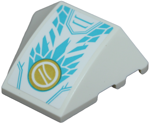 Lego Wedge 4 x 3 Triple Curved No Studs with Medium Azure Lines and Scales, Ninjago Logogram Letter Z in Gold Circle Pattern (Sticker) - Set 71816 / White
