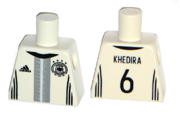 Lego Torso Soccer Shirt with Adidas Logo, 4 Stars and Eagle Front, 'KHEDIRA 6' Back Pattern / White