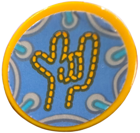 Lego Tile, Round 2 x 2 with Bottom Stud Holder with Drum Skin and Dotted Rock Hand Sign Outline on Medium Blue Background Pattern (Sticker) - Set 41254