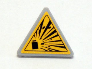 Lego Road Sign 2 x 2 Triangle with Clip with Yellow Explosion Type 1 Pattern (Sticker) - Sets 4200 / 4201 / 4202 / 4204 / Light Bluish Gray