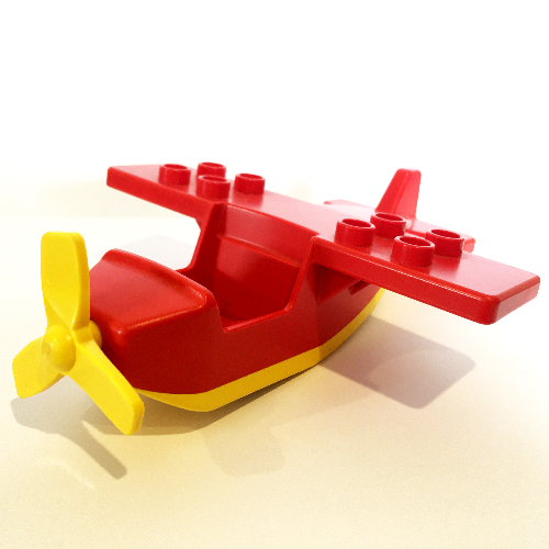 Lego Duplo Airplane, High Small Wings, with Yellow Underside and Propeller / Red