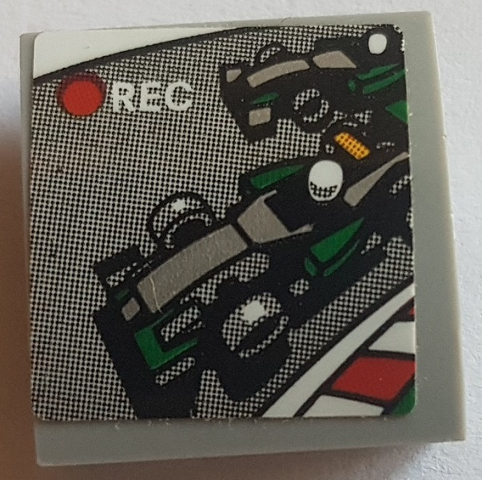 Lego Slope, Curved 2 x 2 x 2/3 with Red Dot, White 'REC' and  Formula 1 Race Cars on Screen Pattern (Sticker) - Set 75883