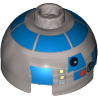 Lego Brick Round 2 x 2 Dome Top, Hollow Stud with Blue Print (R2-D2 Clone Wars) / Flat Silver