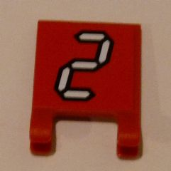 Lego Flag 2 x 2 Square with Flat Edge with White Number 2 with Black Outline on Red Background Pattern (Sticker) - Set 3569