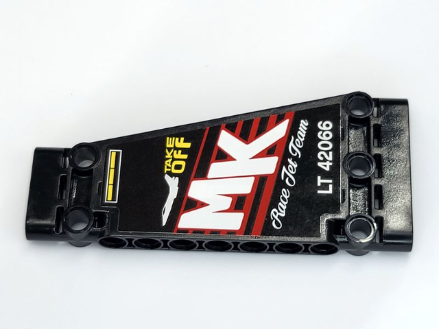Lego Technic, Panel Plate 5 x 11 x 1 Tapered with 'TAKE OFF', 'MK', 'LT 42066' and 'RACE JET TEAM' Pattern Side A (Sticker) - Set 42066