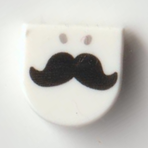 Lego Tile Round 1 x 1 Half Circle with Black Mustache Print / White