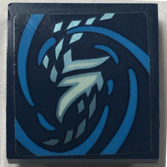 Lego Slope, Curved 2 x 2 x 2/3 with Light Aqua Markings, Dark Azure Swirls and Metallic Light Blue Scales Pattern (Sticker) - Set 71754