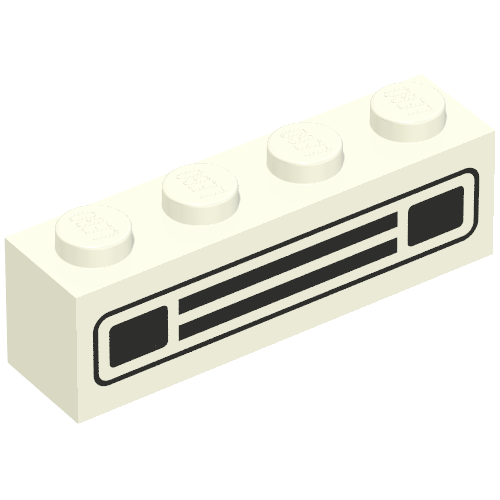 Lego Brick 1 x 4 with Black Car Grill Print [Embossed] / White