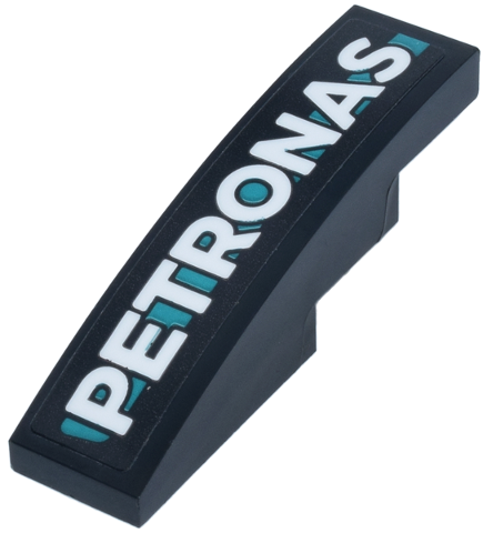 Lego Slope, Curved 4 x 1 with White 'PETRONAS' Logo on Dark Turquoise Stripe Pattern Model Left Side (Sticker) - Set 77244