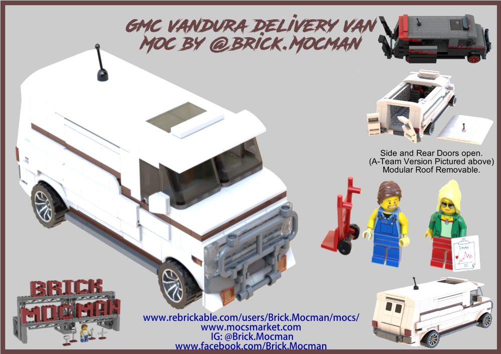 Lego GMC Vandura Delivery Van - White/Reddish Brown Stripes