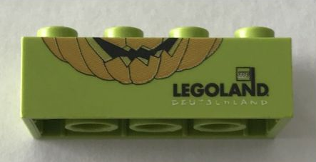 Lego Brick 2 x 4 with Legoland Deutschland Halloween 2004 Pumpkin Pattern 3 of 3 / Lime