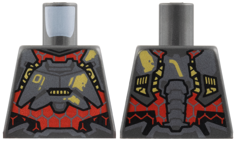 Lego Torso Armor over Red Mesh, Gold '01' and Markings Pattern / Pearl Dark Gray
