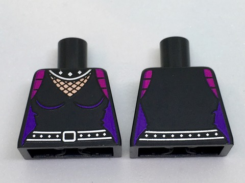 Lego Torso Batman Female Outline with Fishnet Inset, Silver Studded Collar and Belt Pattern / Black