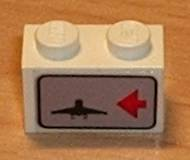 Lego Brick 1 x 2 with Red Arrow on Right Side pointing Left & Airplane Pattern (Sticker) - Set 6396